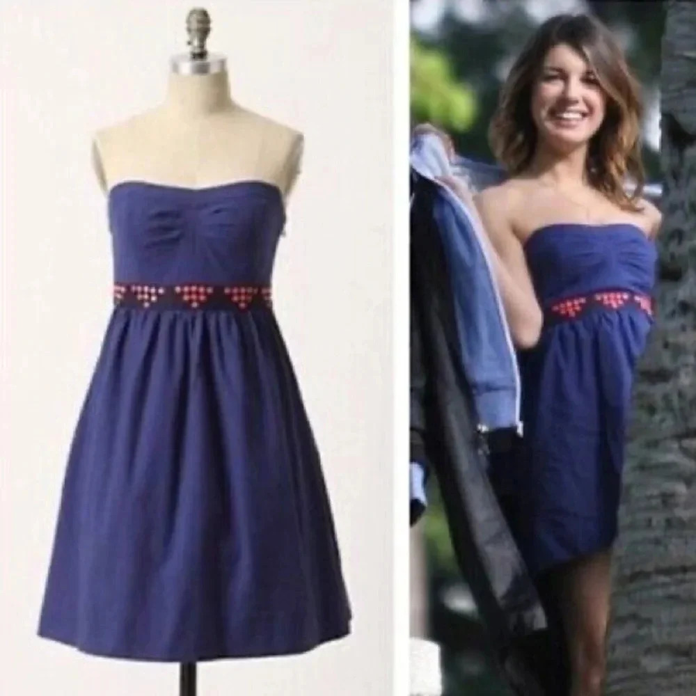 Anthropologie | Floreat Blue Strapless Fairy Cake Dress Size 0 Tulle Underskirt
